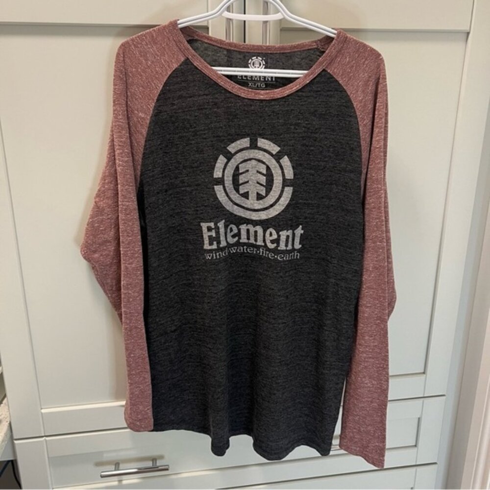 ELEMENT Lightweight Heathered Charcoal Red Raglan Long Sleeved Shirt Size XL